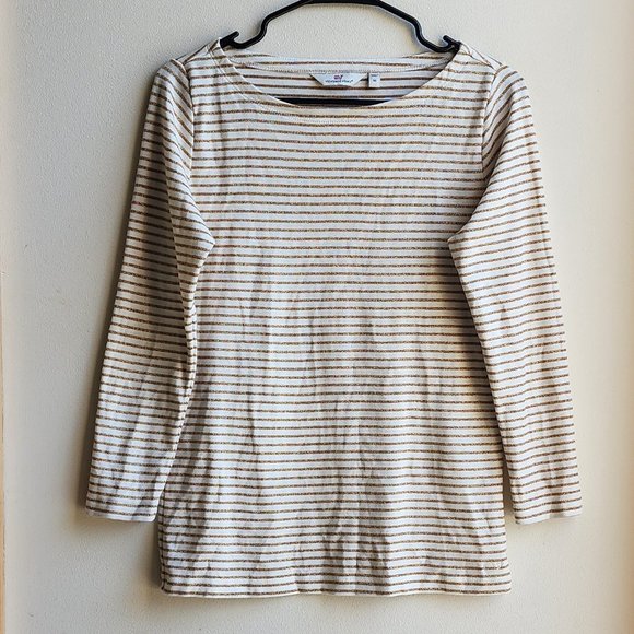 Vineyard Vines Gold/Cream Scoop Neck Striped Jersey Size Medium - Picture 1 of 11